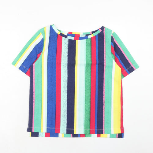 Marks and Spencer Womens Multicoloured Striped Polyester Basic Blouse Size 12 Boat Neck