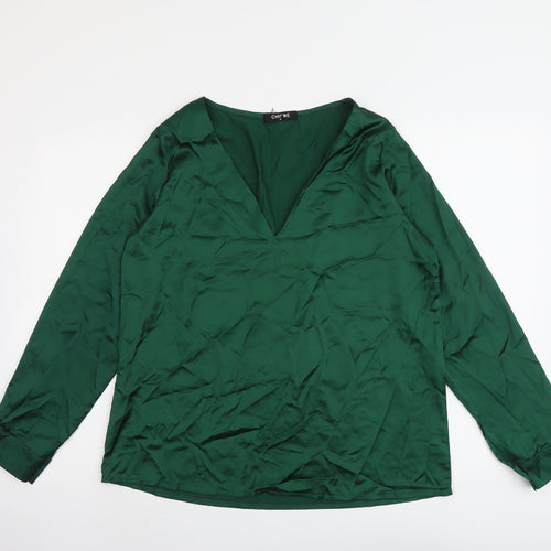 Chicme Womens Green Polyester Basic Blouse Size XL V-Neck