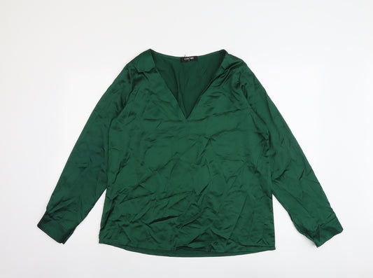 Chicme Womens Green Polyester Basic Blouse Size XL V-Neck