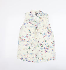 Izabel Womens Ivory Geometric Polyester Basic Blouse Size 10 V-Neck - Bird Pattern
