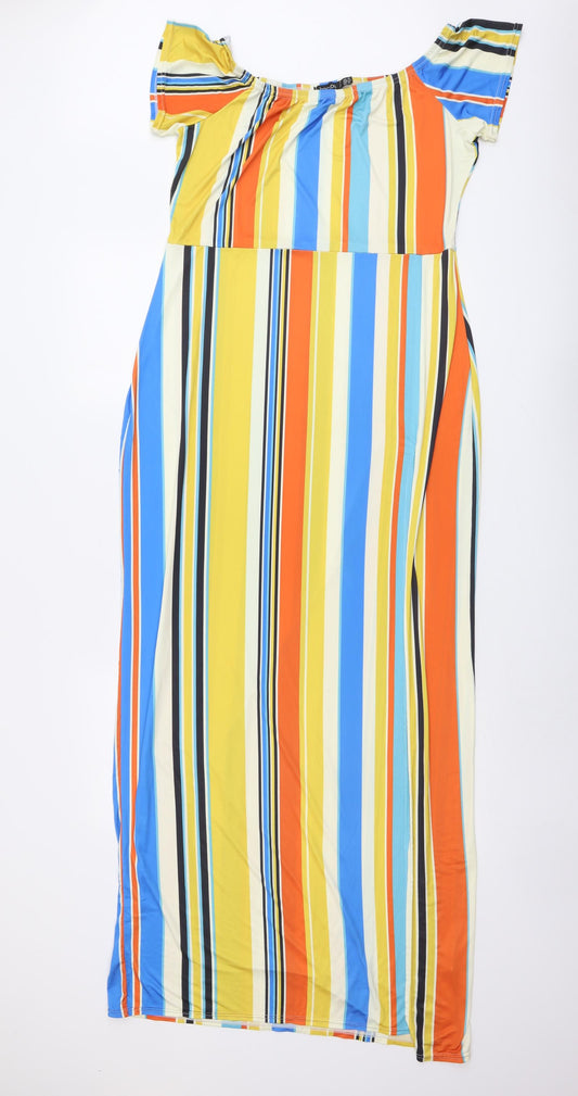 Boohoo Womens Multicoloured Striped Polyester Maxi Size 16 Round Neck Pullover