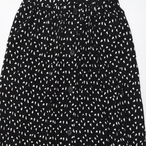 ASOS Womens Black Geometric Viscose Swing Skirt Size 10 Button