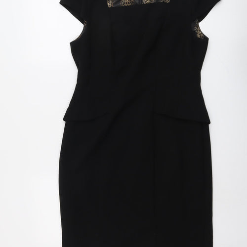 Marks and Spencer Womens Black Polyester Shift Size 14 Square Neck Zip