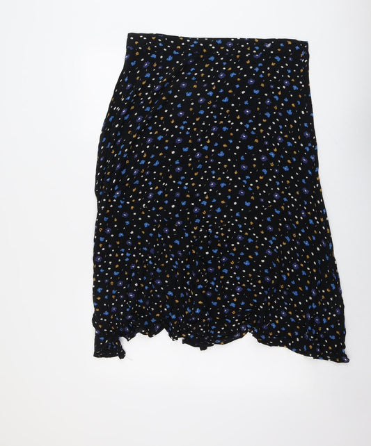 John Lewis Womens Black Floral Viscose Swing Skirt Size 14 Zip