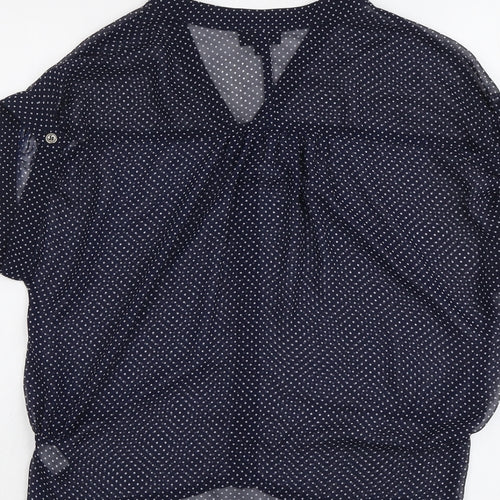 Topshop Womens Blue Polka Dot Polyester Basic Button-Up Size 8 V-Neck