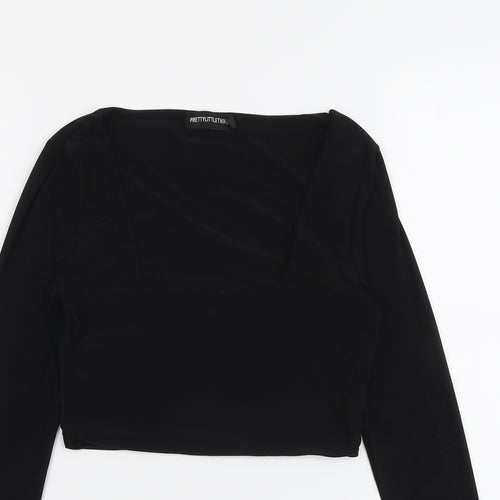 PRETTYLITTLETHING Womens Black Polyester Cropped Blouse Size 8 Square Neck