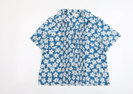 Eastex Womens Blue Floral Polyester Basic Button-Up Size 18 Collared