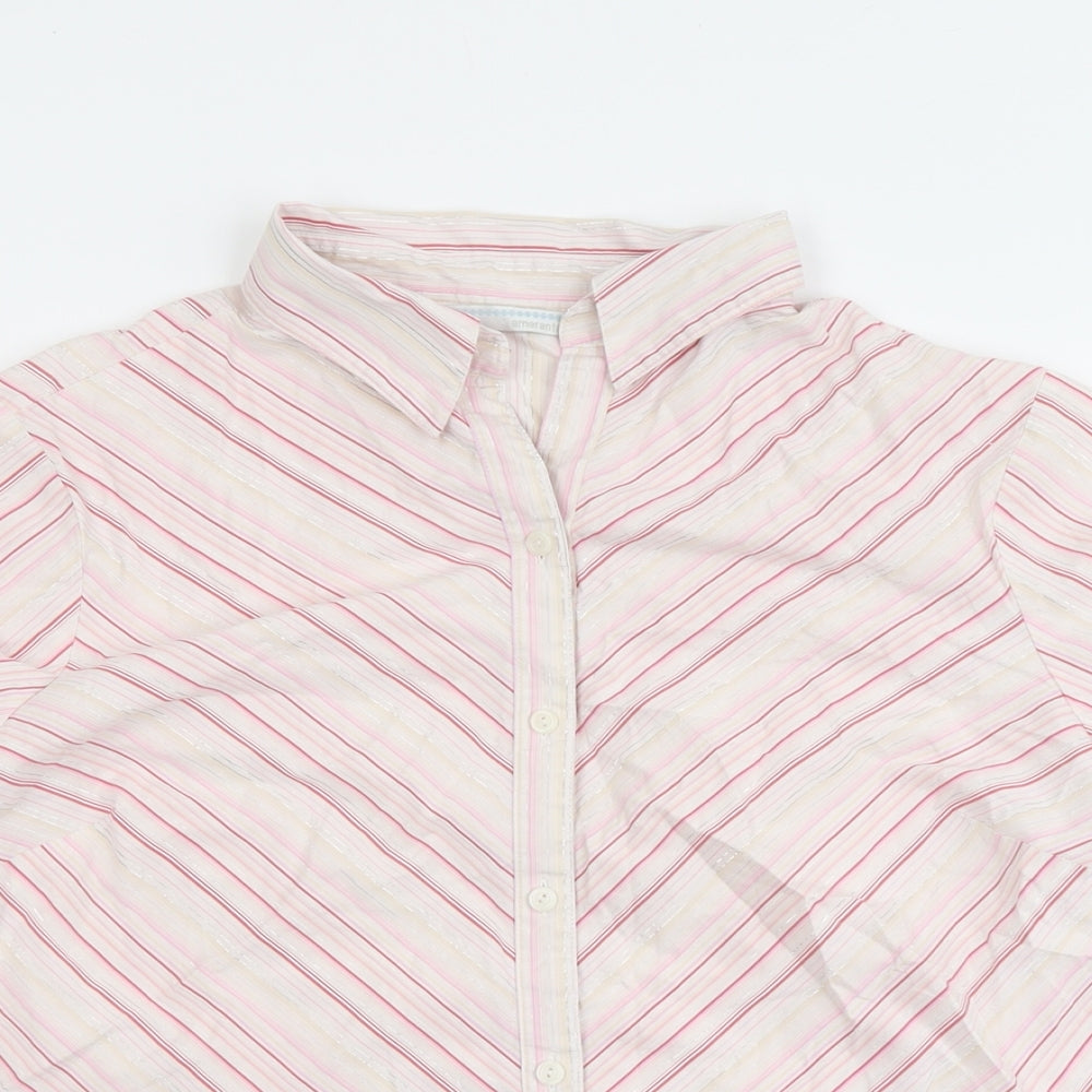 AMARANTO Womens Pink Striped Cotton Basic Button-Up Size 18 Collared