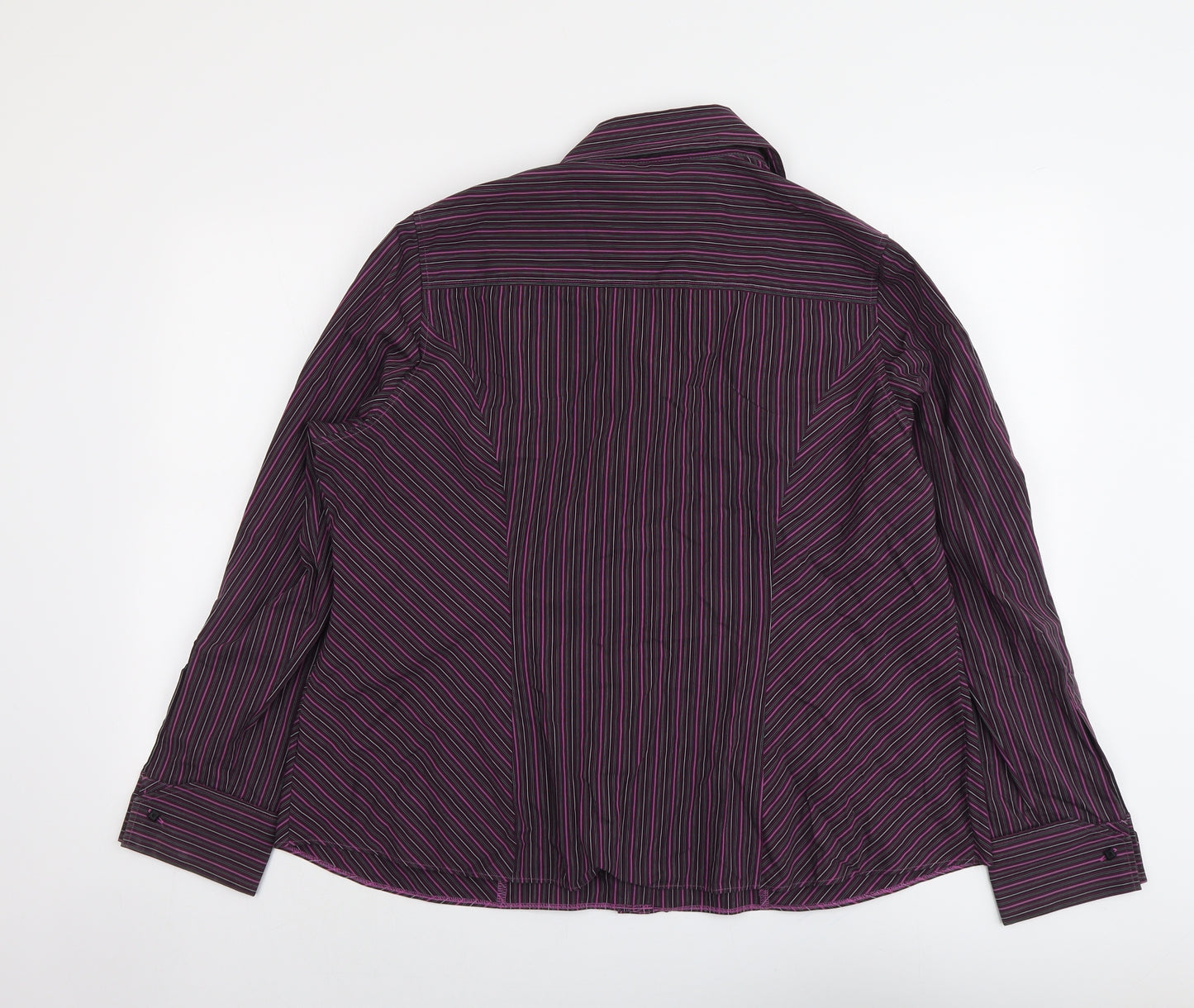 Marks and Spencer Womens Purple Striped Cotton Basic Button-Up Size 22 Collared
