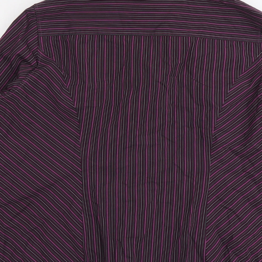 Marks and Spencer Womens Purple Striped Cotton Basic Button-Up Size 22 Collared