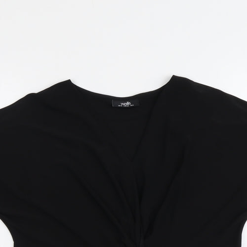 Wallis Womens Black Polyester Basic T-Shirt Size 12 V-Neck - Twist Front Detail