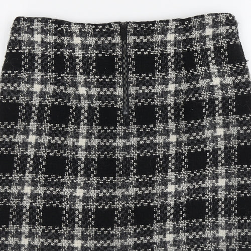 Marks and Spencer Womens Black Plaid Wool A-Line Skirt Size 10 Zip