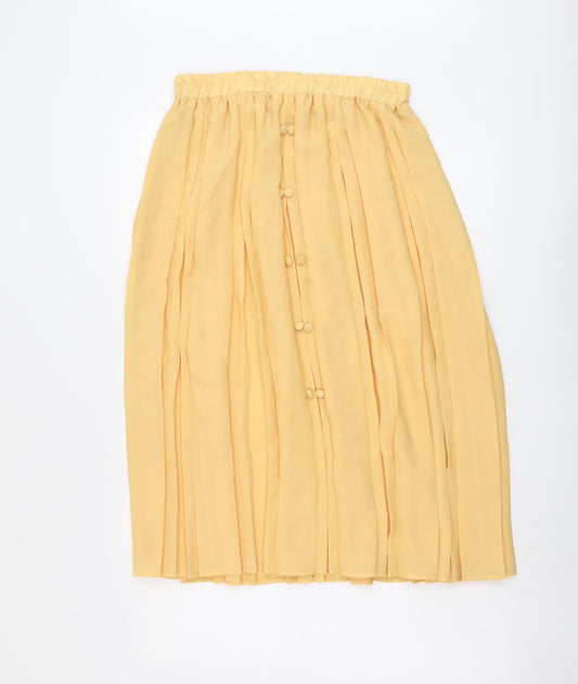 Retro Womens Yellow Polyester Pleated Skirt Size 14