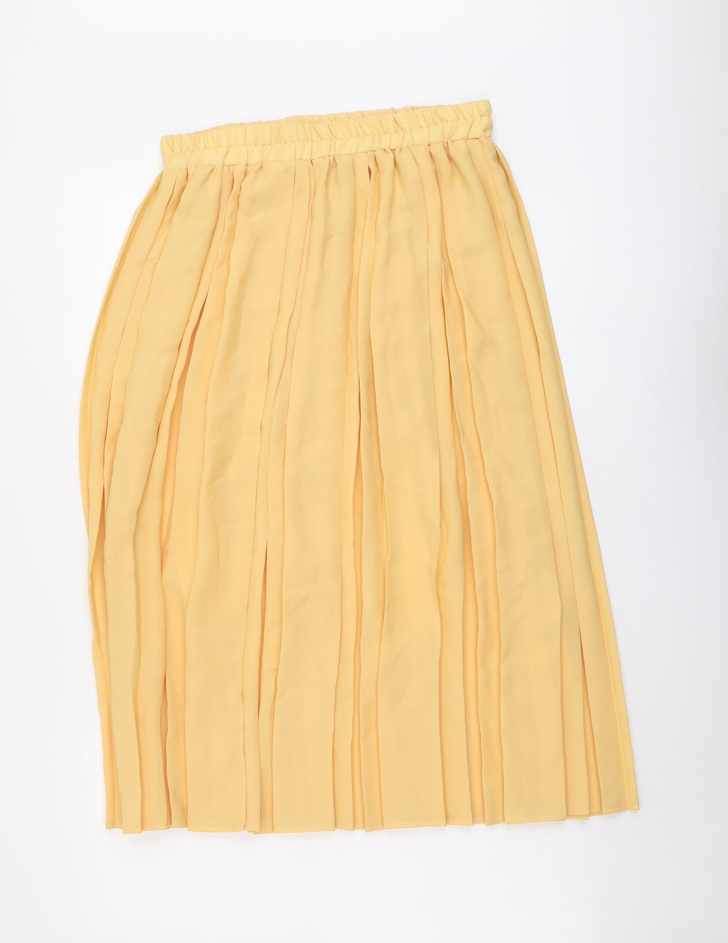 Retro Womens Yellow Polyester Pleated Skirt Size 14