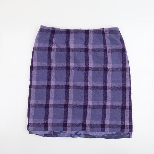 Pendelton Womens Purple Plaid Wool A-Line Skirt Size 16 Zip