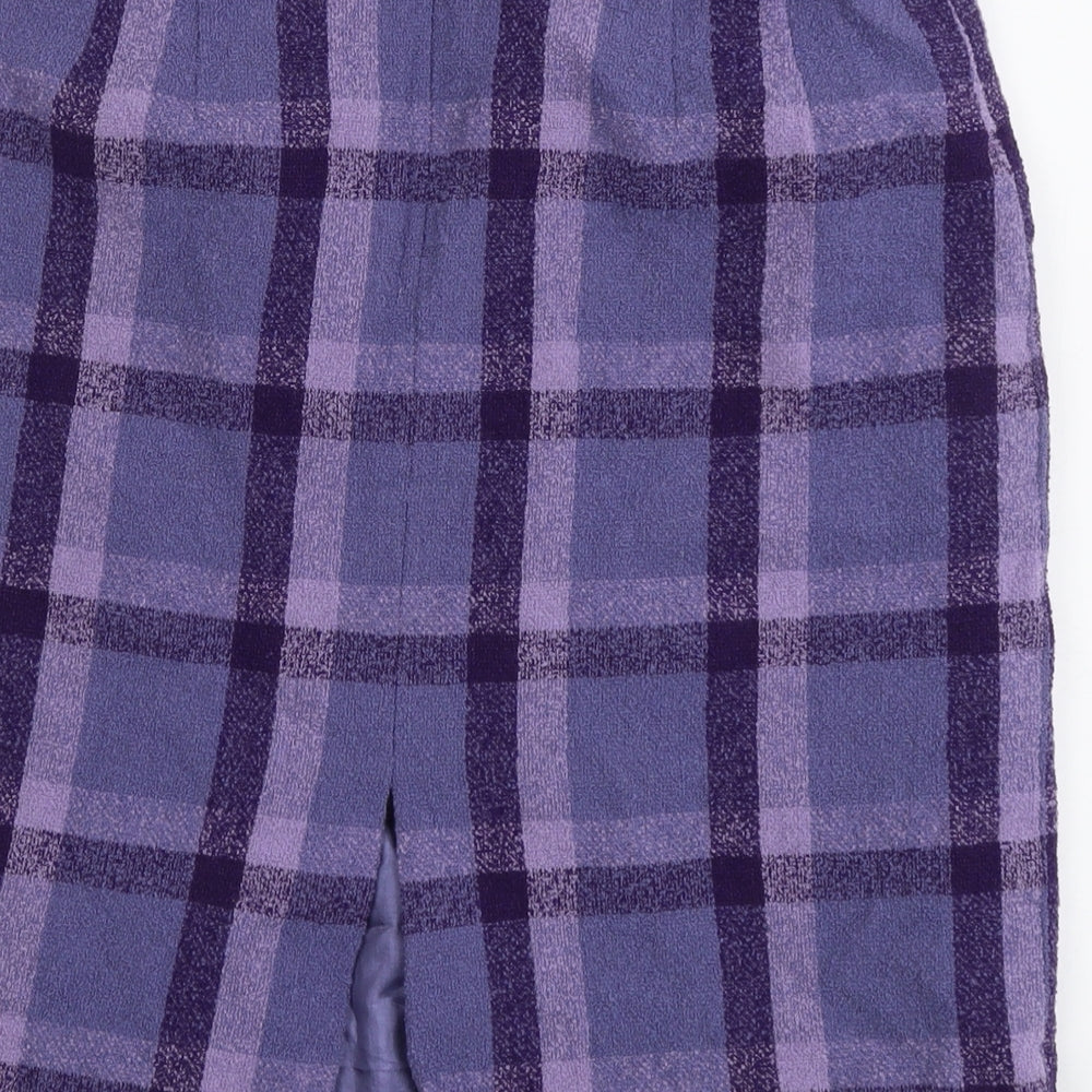 Pendelton Womens Purple Plaid Wool A-Line Skirt Size 16 Zip