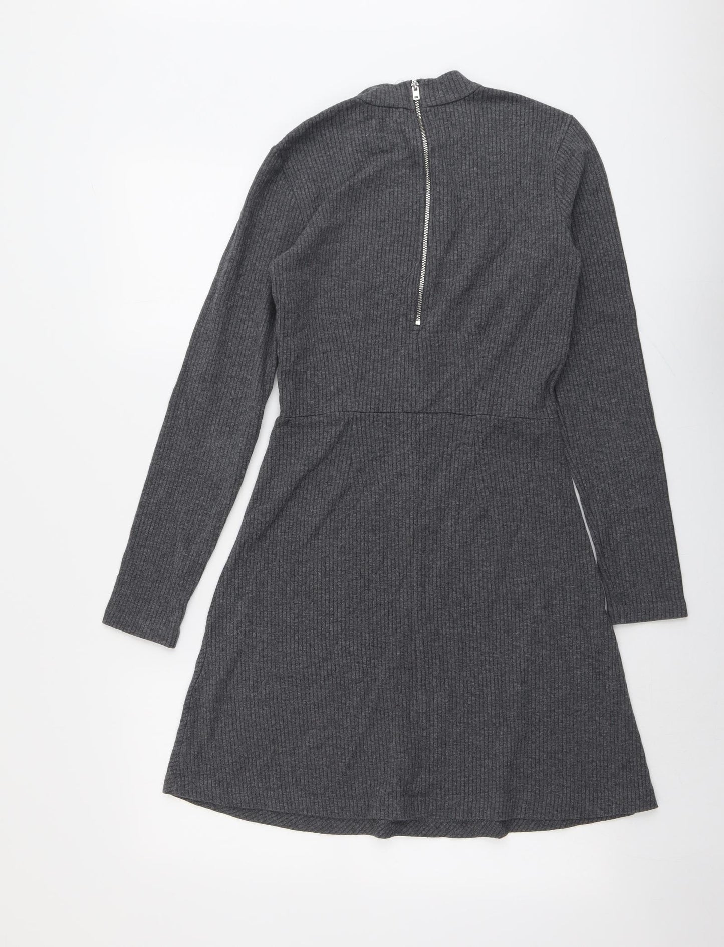 Witchery Womens Grey Cotton Jumper Dress Size 8 Round Neck Zip