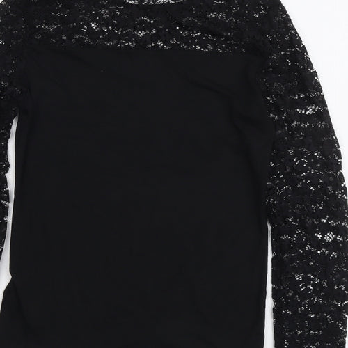 Marks and Spencer Womens Black Acrylic Basic Blouse Size 12 Round Neck