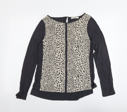 Oasis Womens Grey Animal Print Viscose Basic Blouse Size S Boat Neck - Cheetah Print