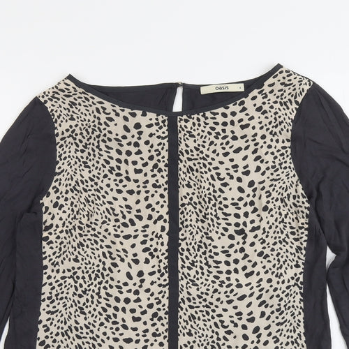Oasis Womens Grey Animal Print Viscose Basic Blouse Size S Boat Neck - Cheetah Print