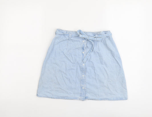 ASOS Womens Blue Cotton A-Line Skirt Size 8 Button