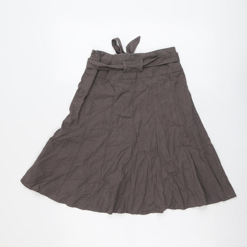 Dorothy Perkins Womens Brown Linen Swing Skirt Size 6 Zip
