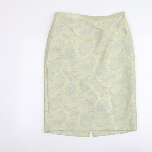 Marks and Spencer Womens Green Geometric Polyester A-Line Skirt Size 18 Zip