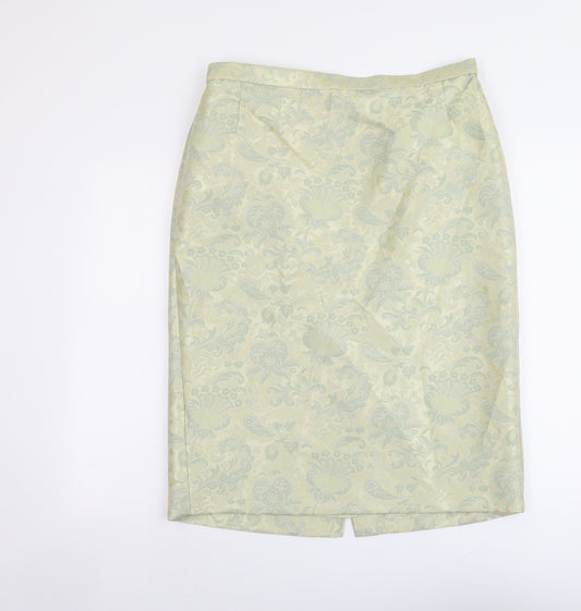 Marks and Spencer Womens Green Geometric Polyester A-Line Skirt Size 18 Zip