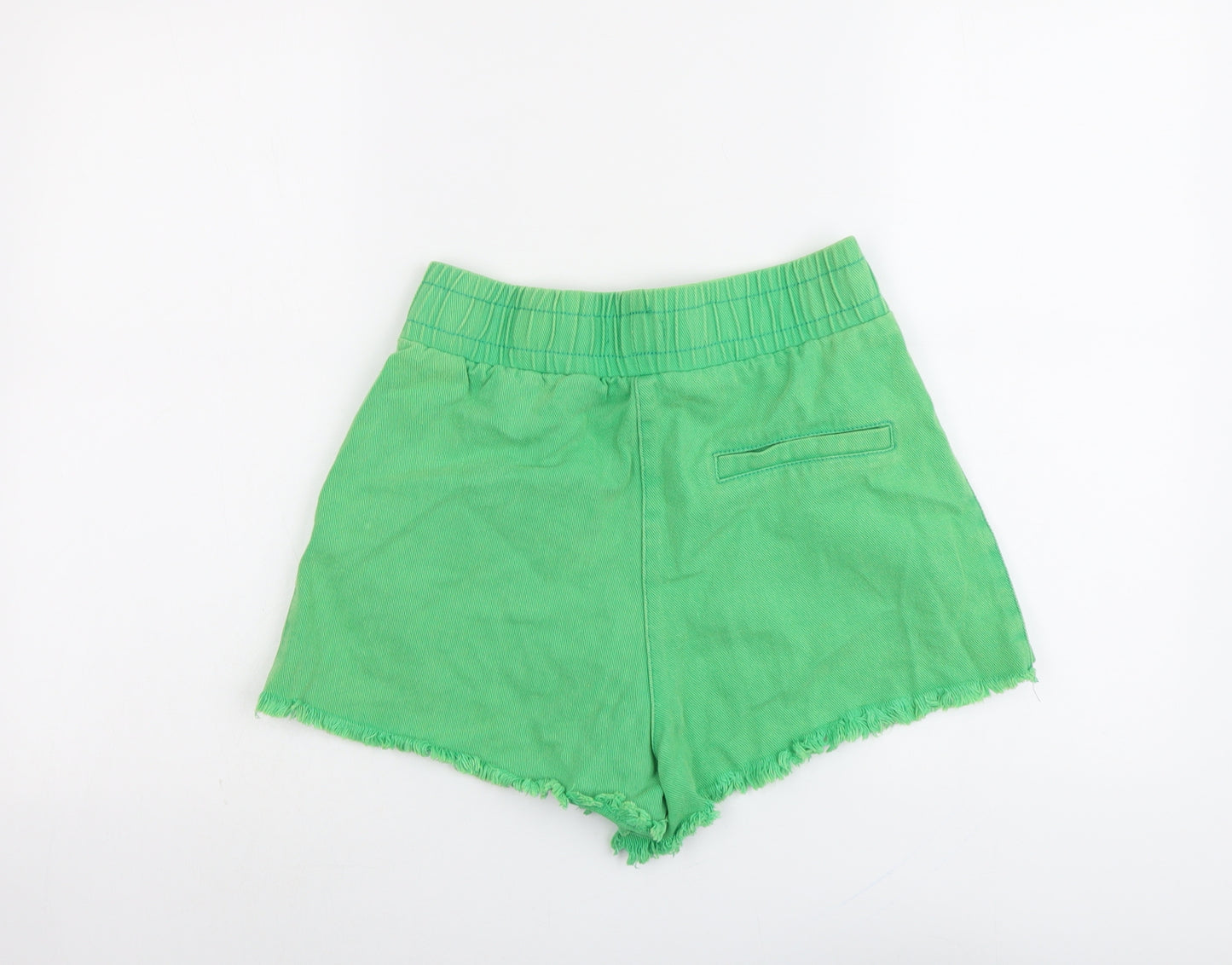 Signature Womens Green Cotton Hot Pants Shorts Size S L3 in Regular Pull On - Frayed Hem