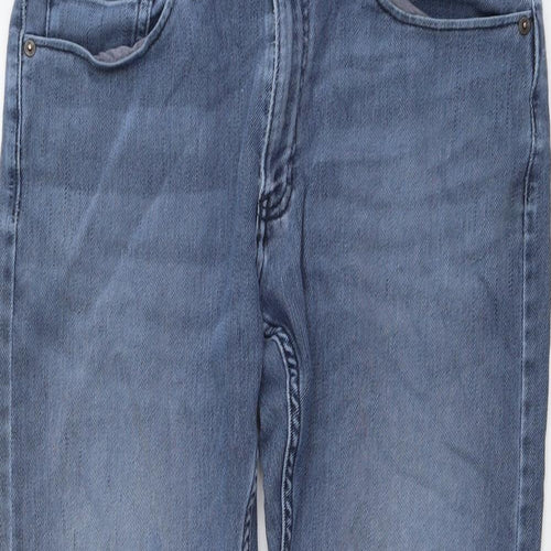 Marks and Spencer Mens Blue Cotton Straight Jeans Size 34 in L29 in Slim Button