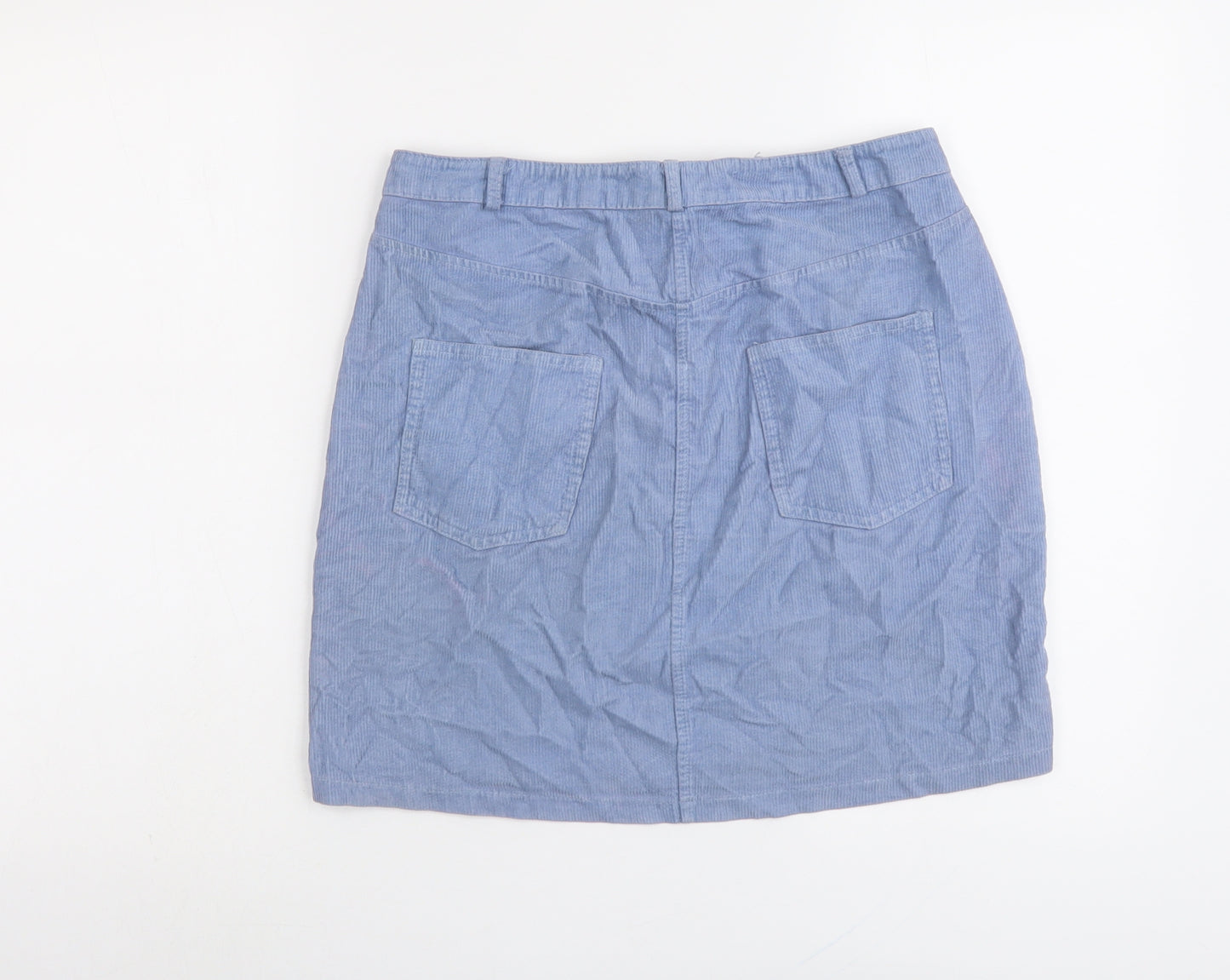 New Look Womens Blue Cotton A-Line Skirt Size 10 Zip