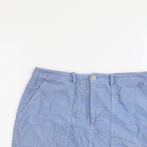 New Look Womens Blue Cotton A-Line Skirt Size 10 Zip