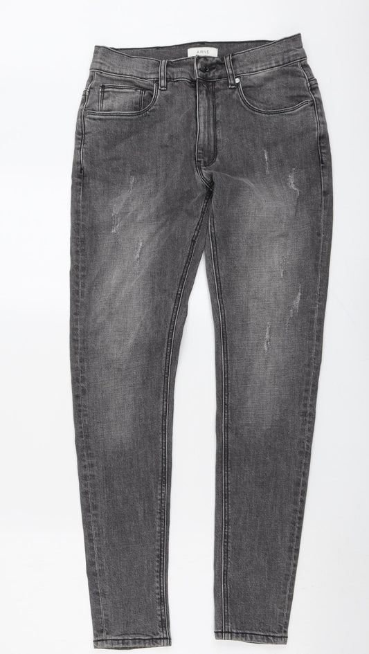 Arne Mens Grey Cotton Skinny Jeans Size 28 in L31 in Regular Button