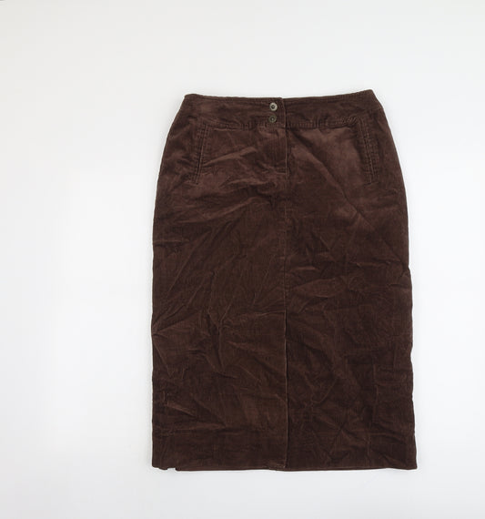 Country Casuals Womens Brown Cotton A-Line Skirt Size 14 Button