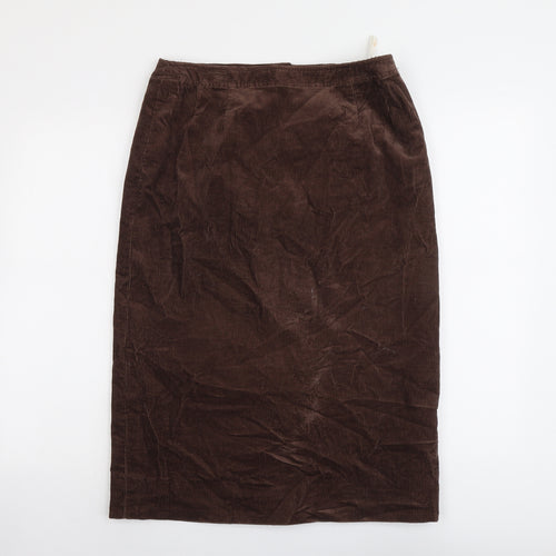 Country Casuals Womens Brown Cotton A-Line Skirt Size 14 Button