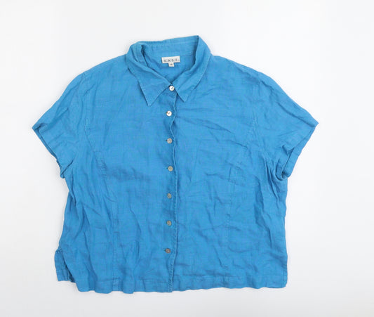 EAST Womens Blue Linen Basic Button-Up Size 18 Collared