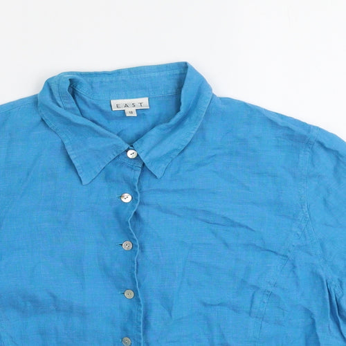 EAST Womens Blue Linen Basic Button-Up Size 18 Collared