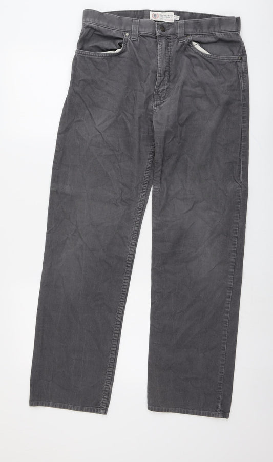 Blue Harbour Mens Grey Cotton Trousers Size 32 in L31 in Regular Button