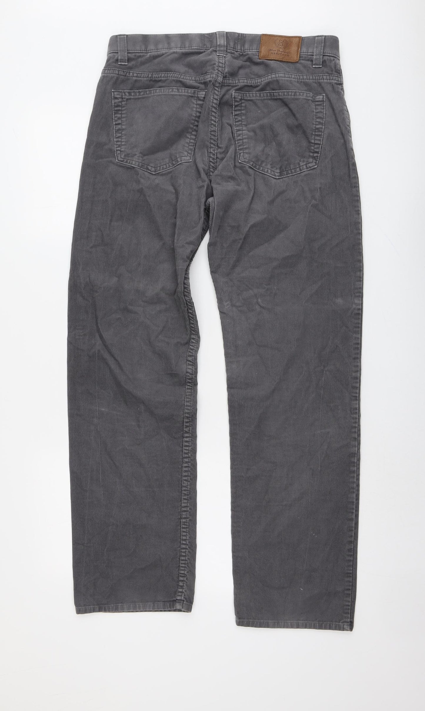 Blue Harbour Mens Grey Cotton Trousers Size 32 in L31 in Regular Button