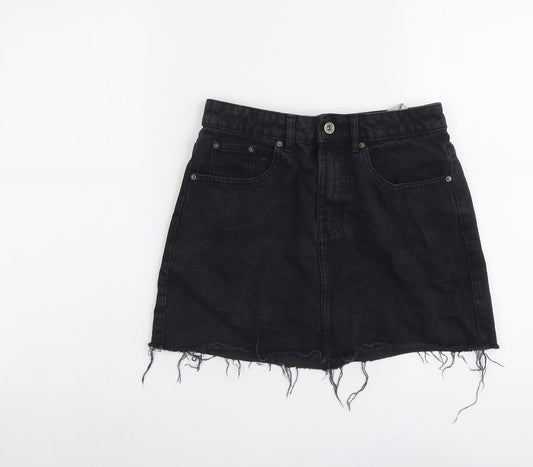 Zara Womens Black Cotton Mini Skirt Size S Button