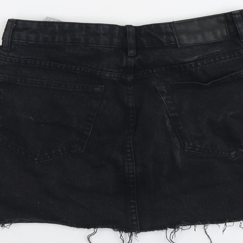 Zara Womens Black Cotton Mini Skirt Size S Button