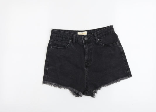 Don't Think Twice Womens Grey Cotton Hot Pants Shorts Size 10 L3 in Regular Button - Frayed Hem