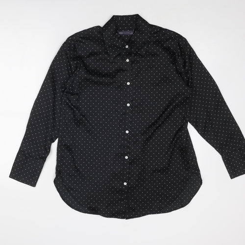 Marks and Spencer Womens Black Polka Dot Polyester Basic Button-Up Size 6 Collared