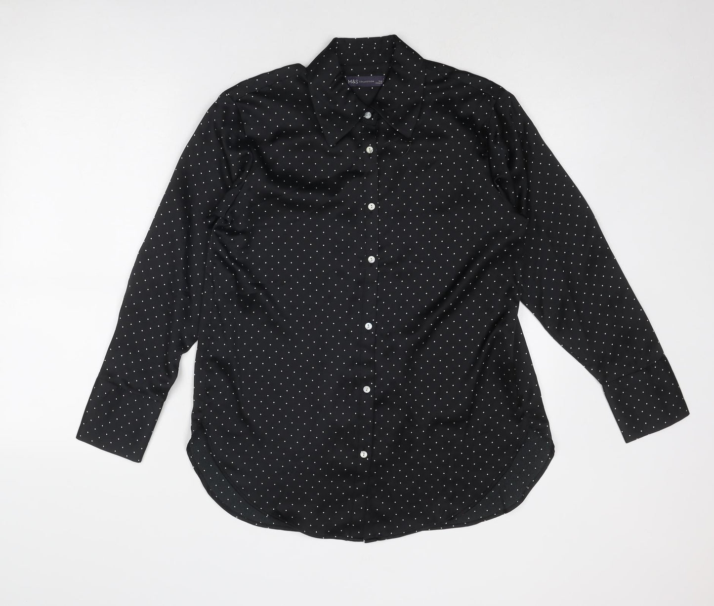 Marks and Spencer Womens Black Polka Dot Polyester Basic Button-Up Size 6 Collared