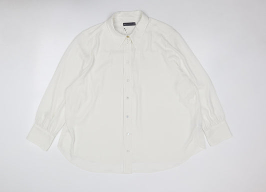 Marks and Spencer Womens White Polyester Basic Button-Up Size 24 Collared