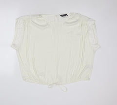Marks and Spencer Womens Ivory Polyester Basic Blouse Size 22 Boat Neck - Tie Front Detail