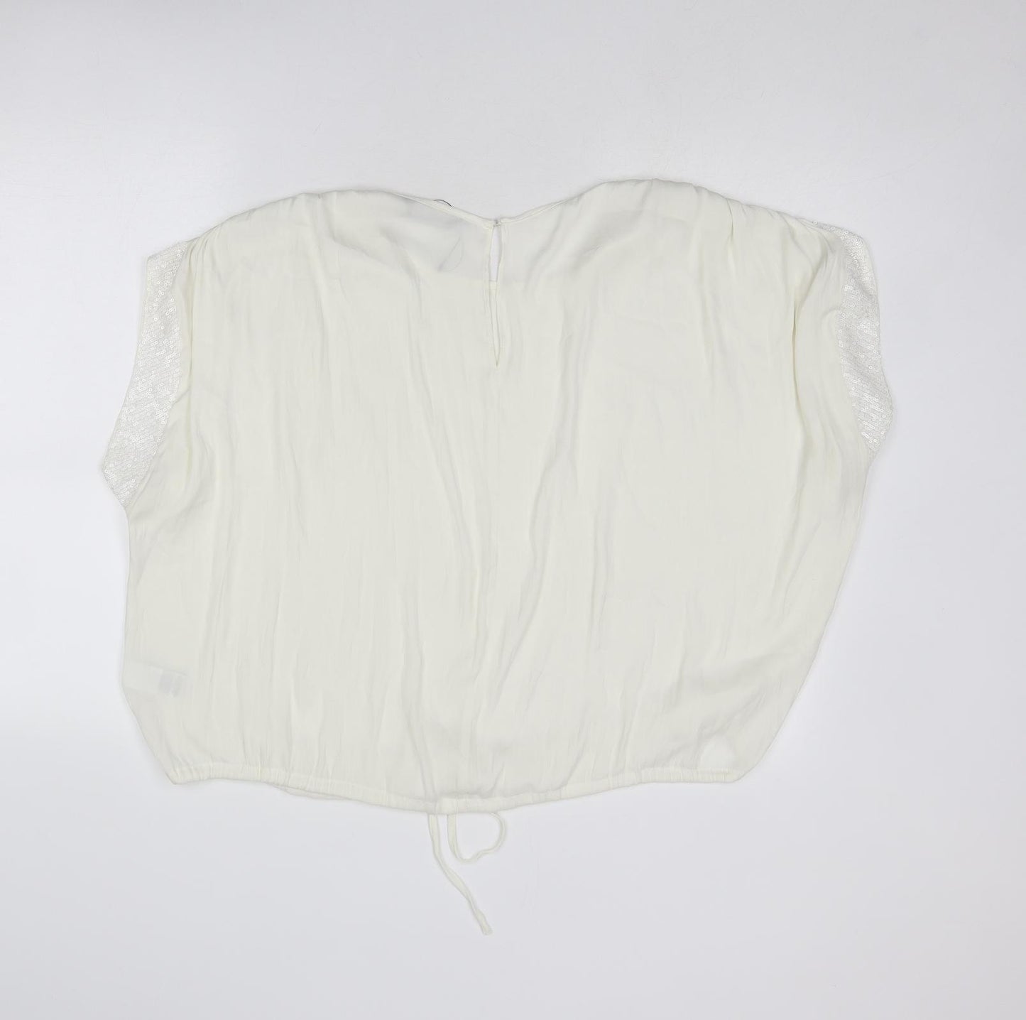 Marks and Spencer Womens Ivory Polyester Basic Blouse Size 22 Boat Neck - Tie Front Detail