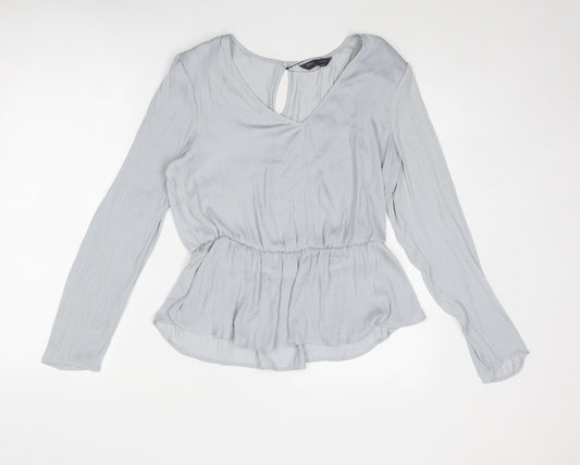 Marks and Spencer Womens Grey Polyester Basic Blouse Size 10 V-Neck - Peplum