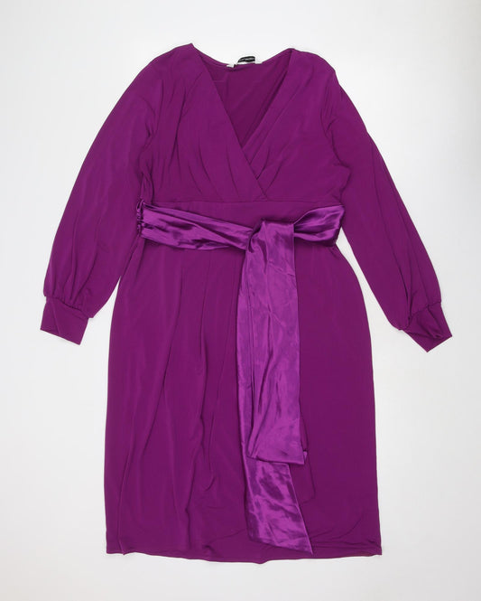 Kaleidoscope Womens Purple Polyester A-Line Size 14 V-Neck Pullover