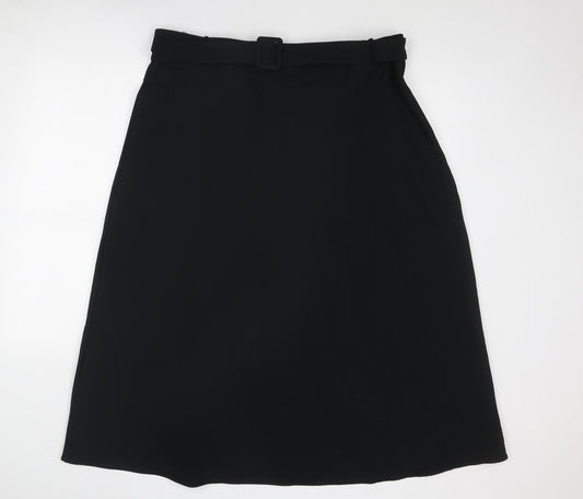 Marks and Spencer Womens Black Polyester Swing Skirt Size 20 Zip - Belt Included